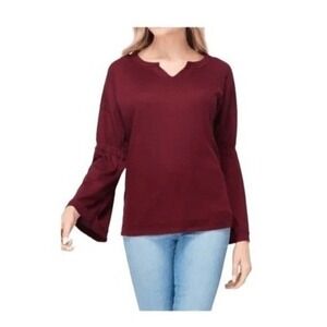 Baea Nordstrom Bell Sleeve Thermal Top‎ Maroon Lightweight Waffle Knit M